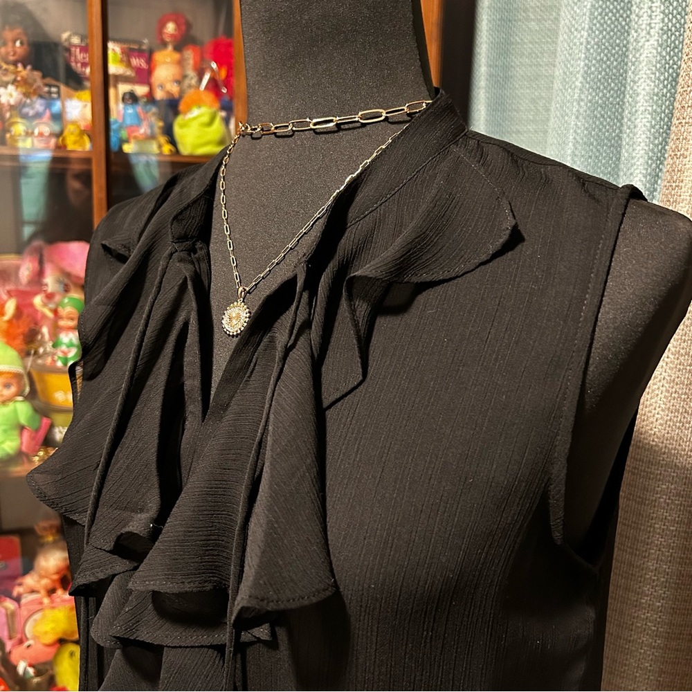 Elegant Black Ruffle Blouse Shell - Picture 4 of 6
